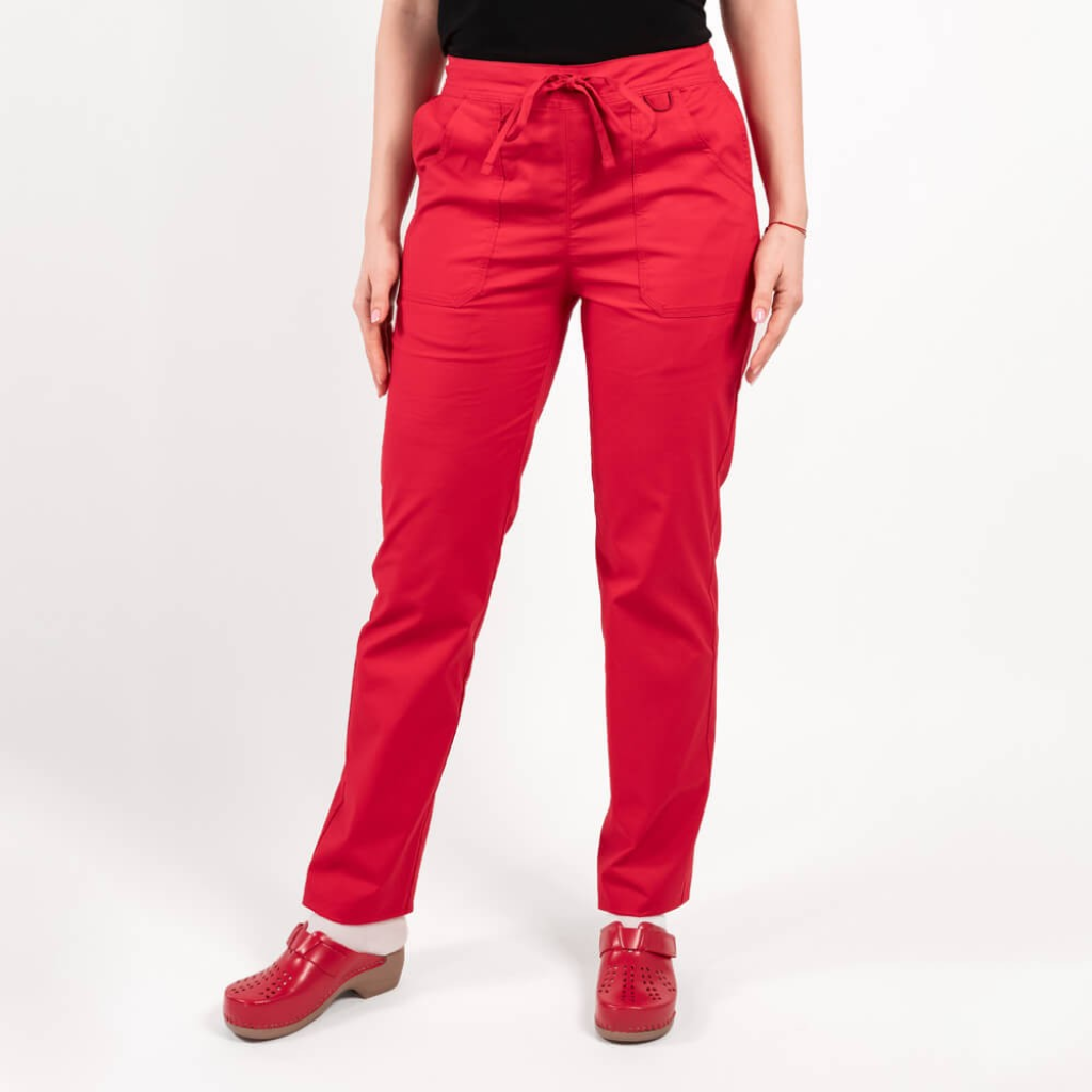 Pantaloni medicali Lotus Flex, stretch, cu elastic si snur, rosu, CVC-SP2 2XS