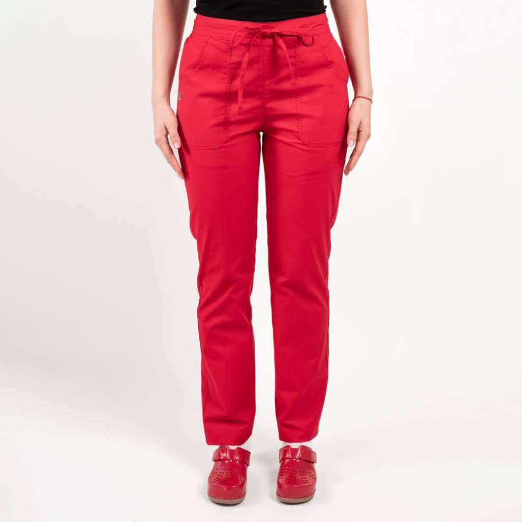 Pantaloni medicali Lotus Flex, stretch, cu elastic si snur, rosu, CVC-SP2