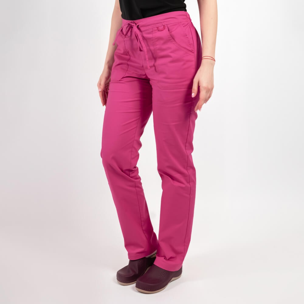 Pantaloni medicali Lotus Flex, stretch, cu elastic si snur, fucsia, CVC-SP2