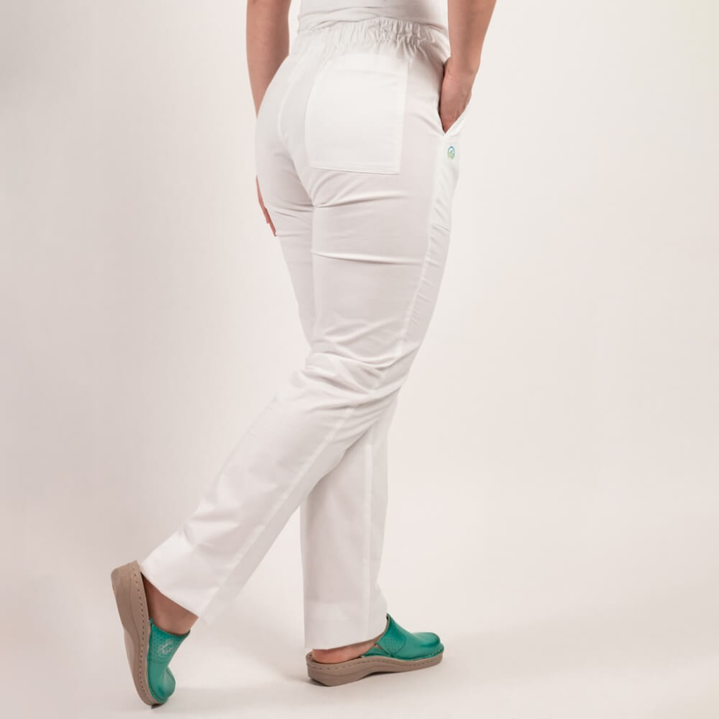 Pantaloni medicali Lotus Flex, stretch, cu elastic si snur, alb, CVC-SP2