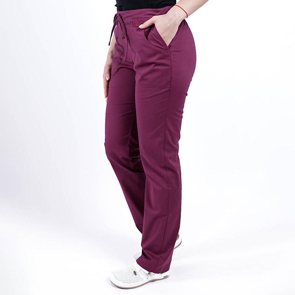 Pantaloni medicali Lotus Flex, stretch, cu elastic si snur, wine, CVC-SP2