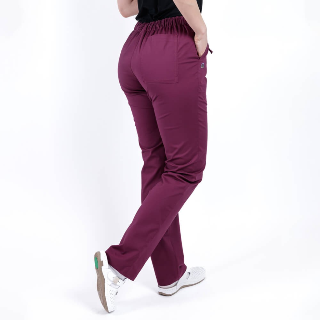 Pantaloni medicali Lotus Flex, stretch, cu elastic si snur, wine, CVC-SP2