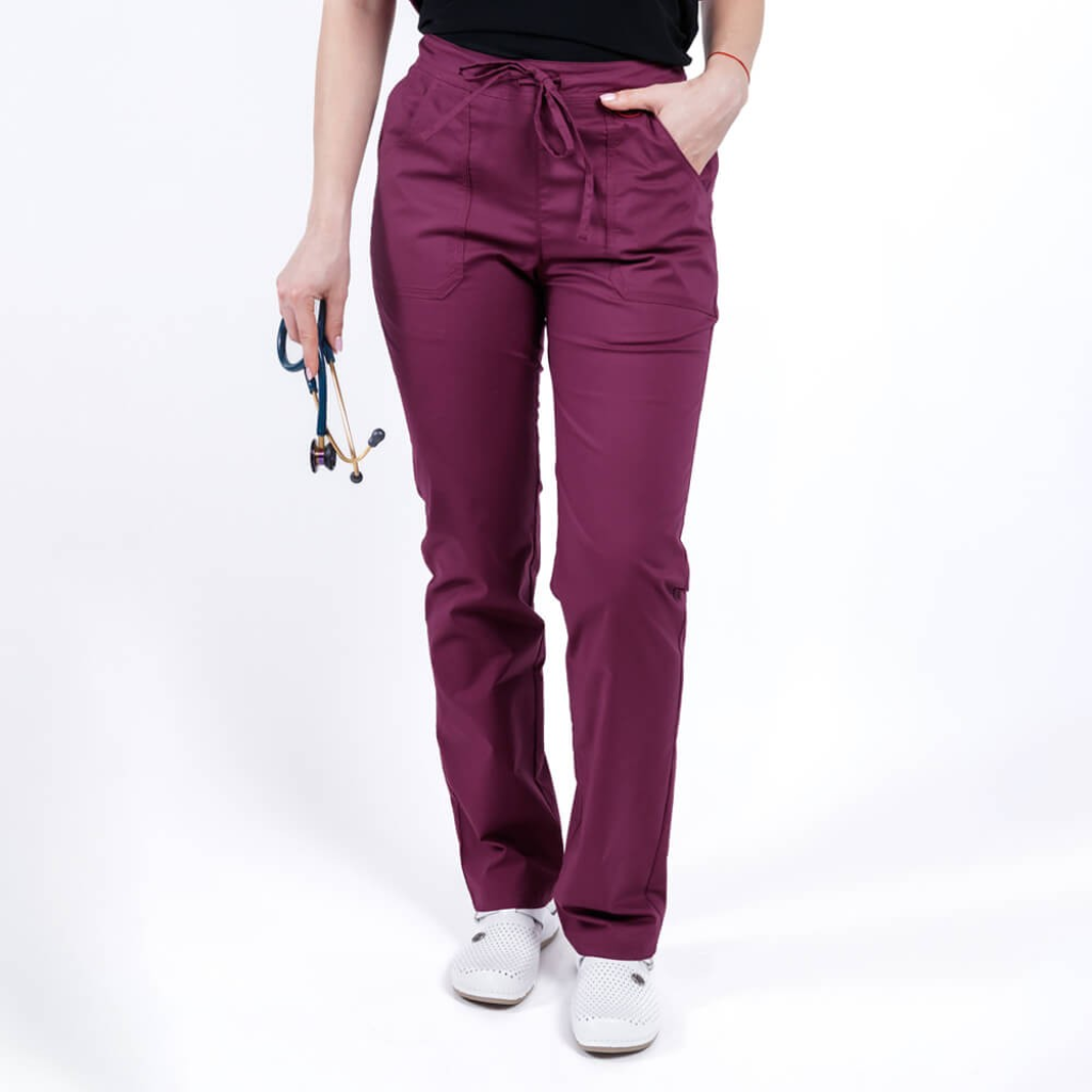 Pantaloni medicali Lotus Flex, stretch, cu elastic si snur, wine, CVC-SP2