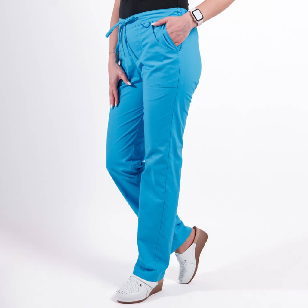 Pantaloni medicali Lotus Flex, stretch, cu elastic si snur, albastru deschis, CVC-SP2 XS