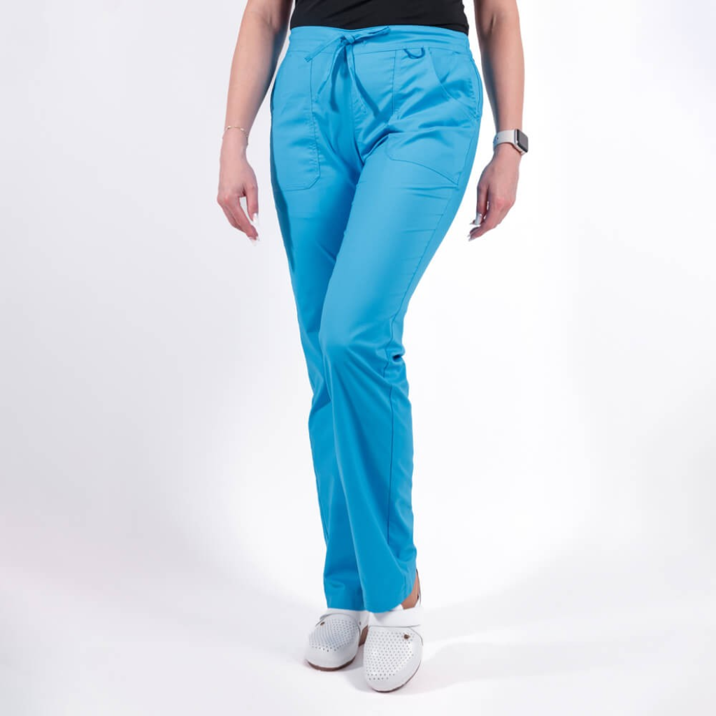 Pantaloni medicali Lotus Flex, stretch, cu elastic si snur, albastru deschis, CVC-SP2