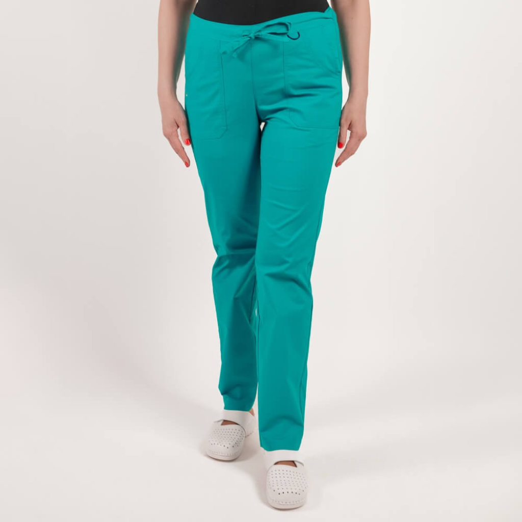 Pantaloni medicali Lotus Flex, stretch, cu elastic si snur, aqua, CVC-SP2