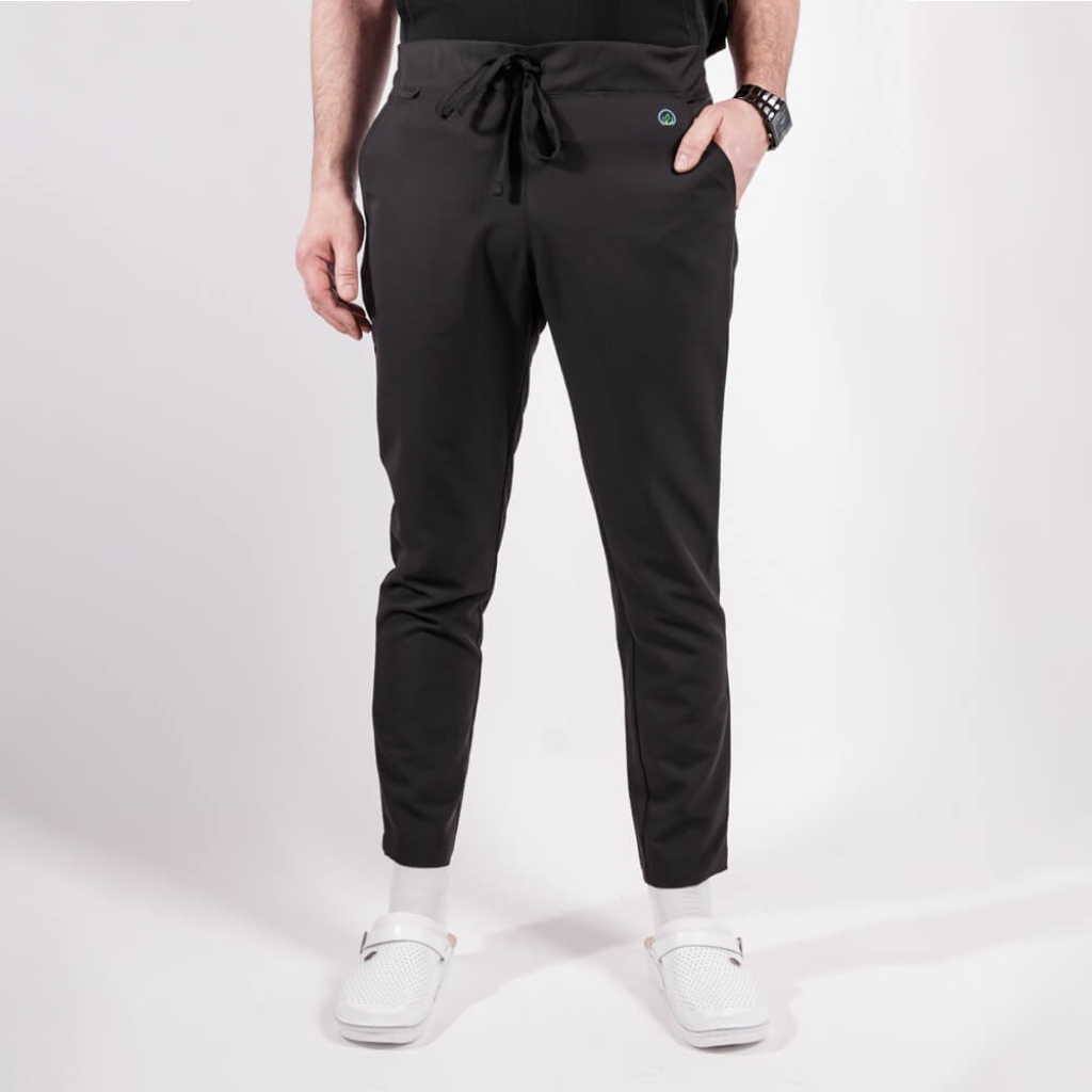 Pantaloni medicali Lotus Flex, stretch, cu snur, negru, TRS-SP9